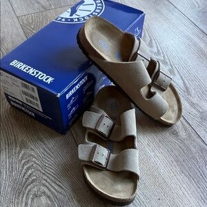 Birkenstock Arizona Suede Sandals in Taupe